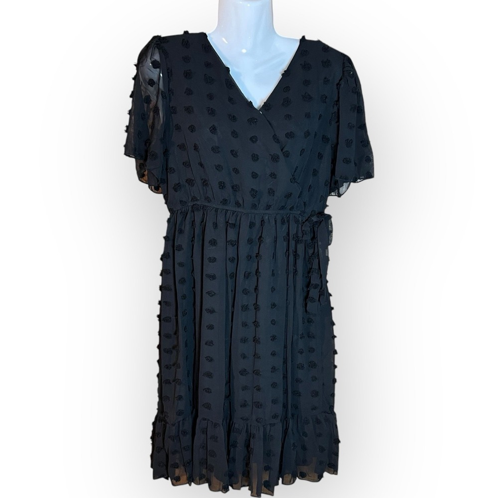 Black Sheer Swiss Dot Midi Dress Womens‎ L Witchy Goth Ruffle Whimsigoth Lined